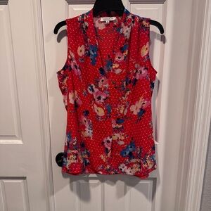 Rose + Olive Red Floral Polka Dot Sleeveless Blouse Size M